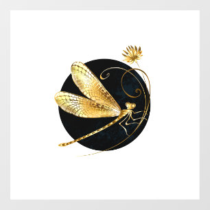 Golden dragonfly in black circle