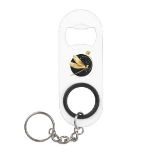 Golden dragonfly in black circle