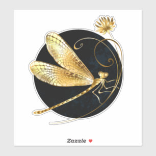 Golden dragonfly in black circle