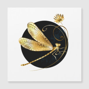 Golden dragonfly in black circle