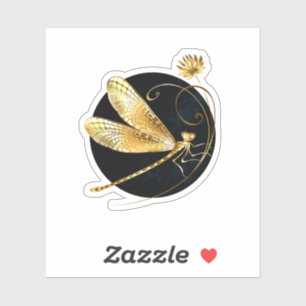 Golden dragonfly in black circle