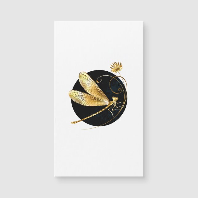 Golden dragonfly in black circle (Front)