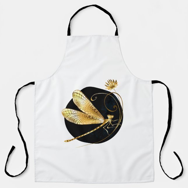 Golden dragonfly in black circle apron (Front)