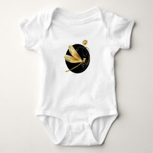 Golden dragonfly in black circle baby bodysuit