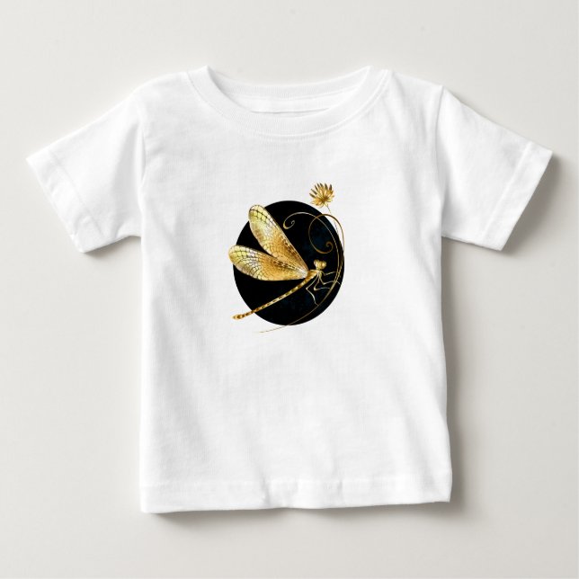 Golden dragonfly in black circle baby T-Shirt (Front)