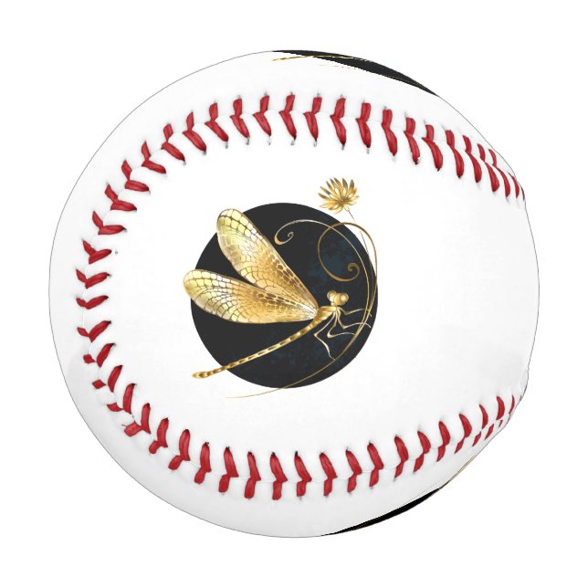 Golden dragonfly in black circle baseball (Front Left)