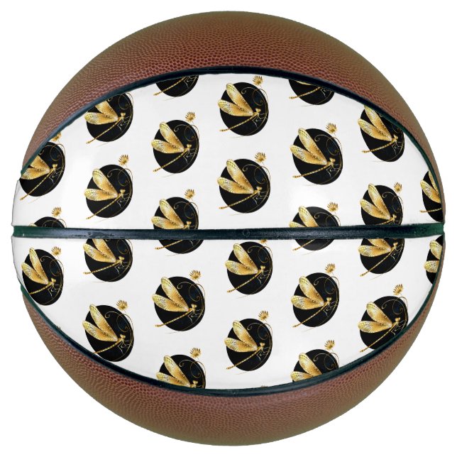 Golden dragonfly in black circle basketball (Front)