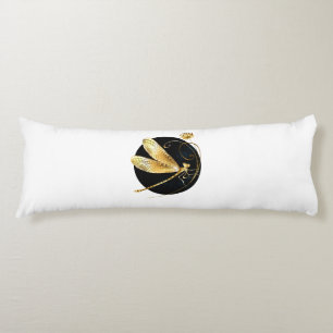 Golden dragonfly in black circle body cushion