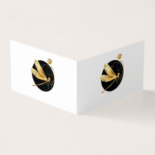 Golden dragonfly in black circle business card