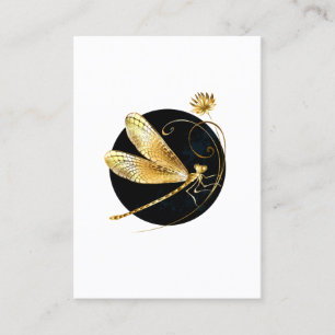 Golden dragonfly in black circle calling card