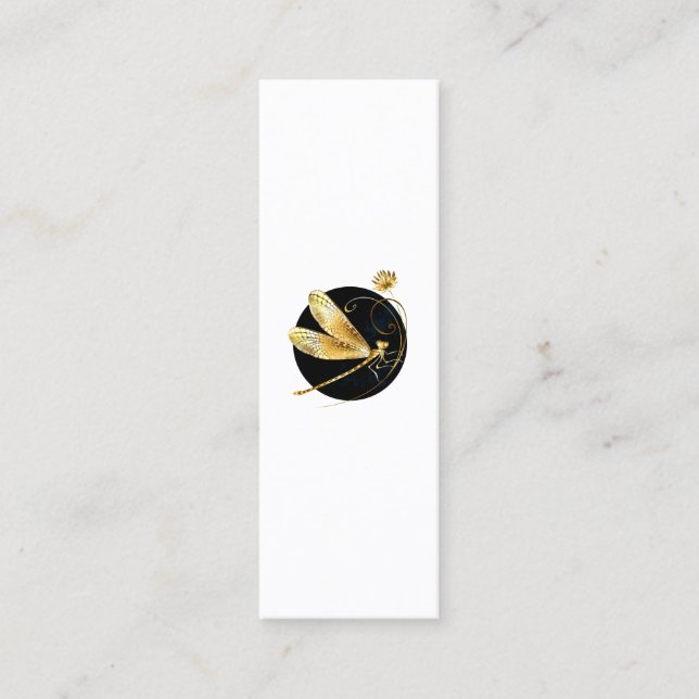 Golden dragonfly in black circle calling card (Front)