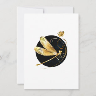 Golden dragonfly in black circle card