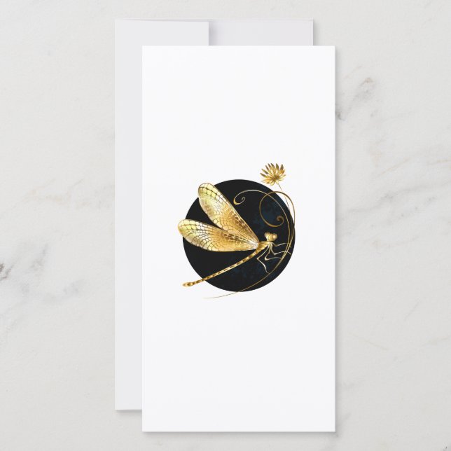 Golden dragonfly in black circle card (Front)