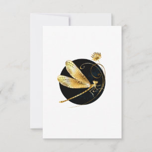 Golden dragonfly in black circle card