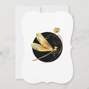 Golden dragonfly in black circle card