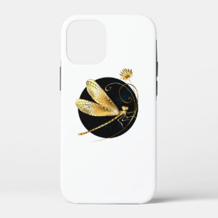 Golden dragonfly in black circle iPhone 12 mini case