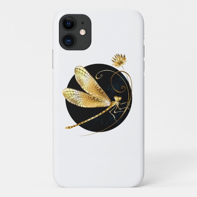 Golden dragonfly in black circle Case-Mate iPhone case (Back)