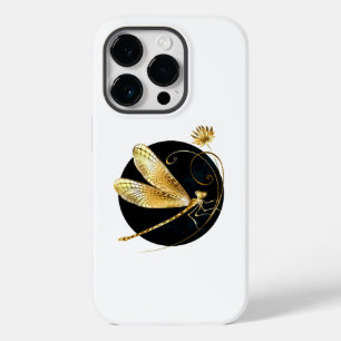 Golden dragonfly in black circle Case-Mate iPhone 14 pro case