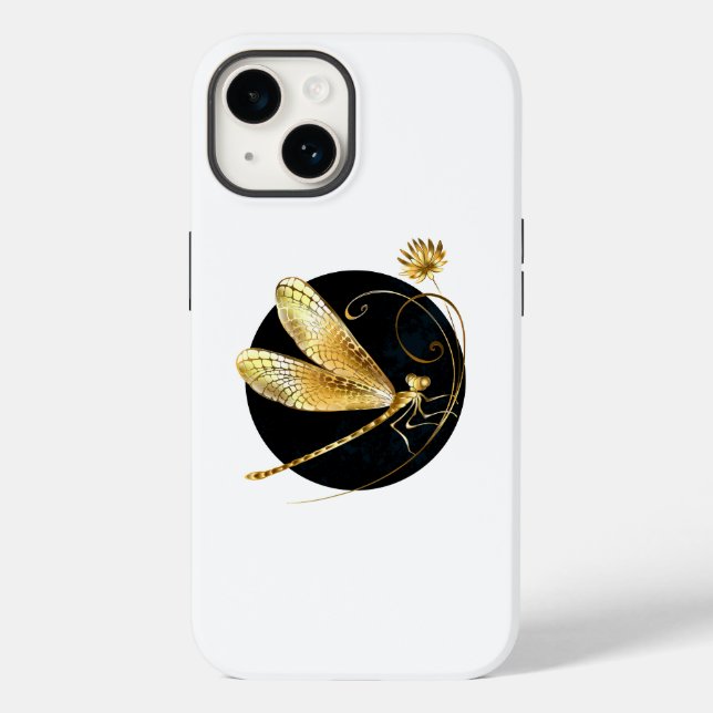 Golden dragonfly in black circle Case-Mate iPhone case (Back)