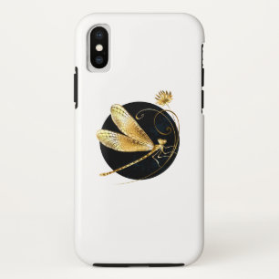 Golden dragonfly in black circle iPhone XS case