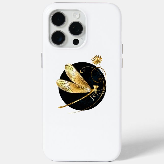 Golden dragonfly in black circle Case-Mate iPhone case (Back)