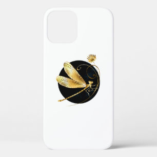 Golden dragonfly in black circle iPhone 12 case