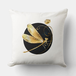 Golden dragonfly in black circle cushion