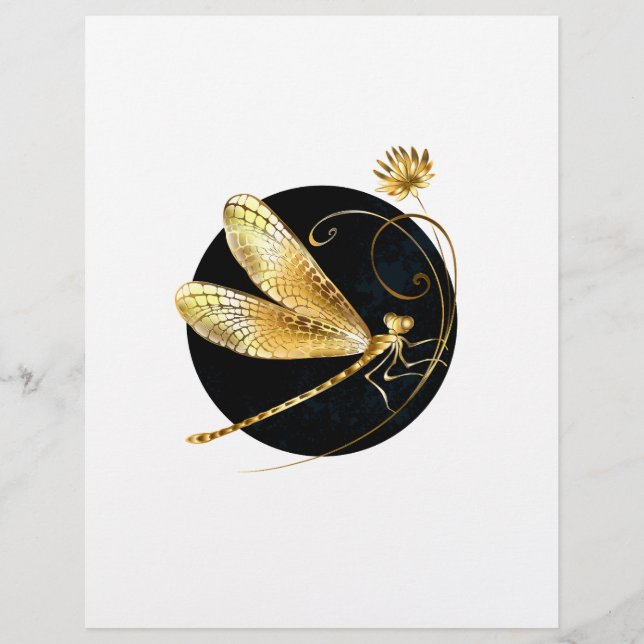 Golden dragonfly in black circle custom letterhead (Front)