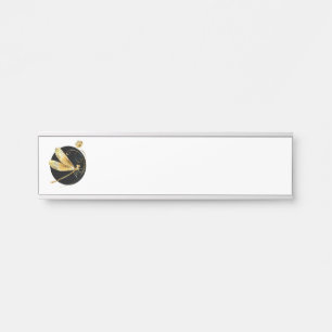 Golden dragonfly in black circle door sign
