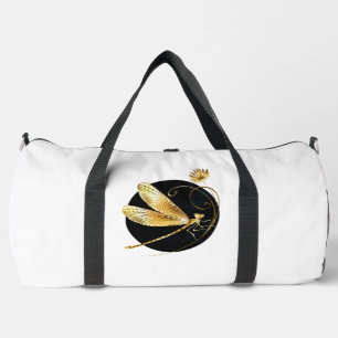 Golden dragonfly in black circle duffle bag