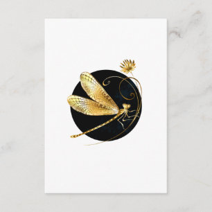 Golden dragonfly in black circle enclosure card