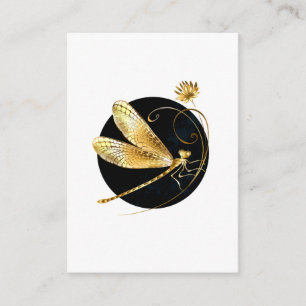 Golden dragonfly in black circle enclosure card