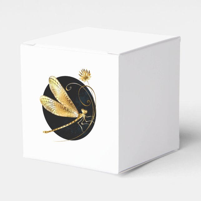 Golden dragonfly in black circle favour box (Front Side)