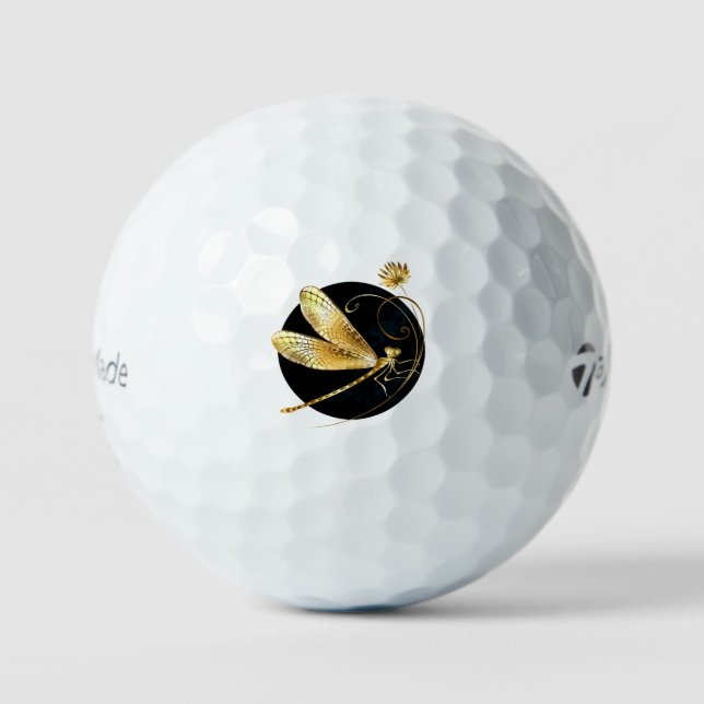 Golden dragonfly in black circle golf balls (Front)