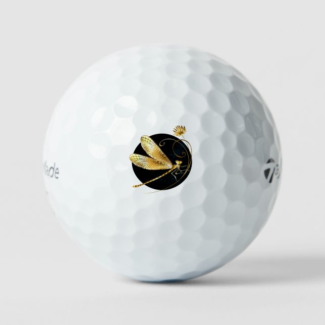 Golden dragonfly in black circle golf balls (Front)