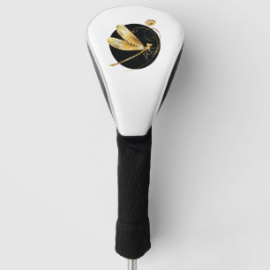 Golden dragonfly in black circle golf head cover