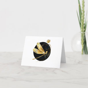Golden dragonfly in black circle holiday card