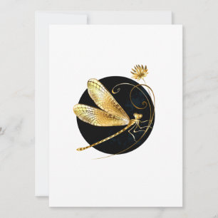 Golden dragonfly in black circle invitation