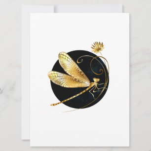 Golden dragonfly in black circle invitation