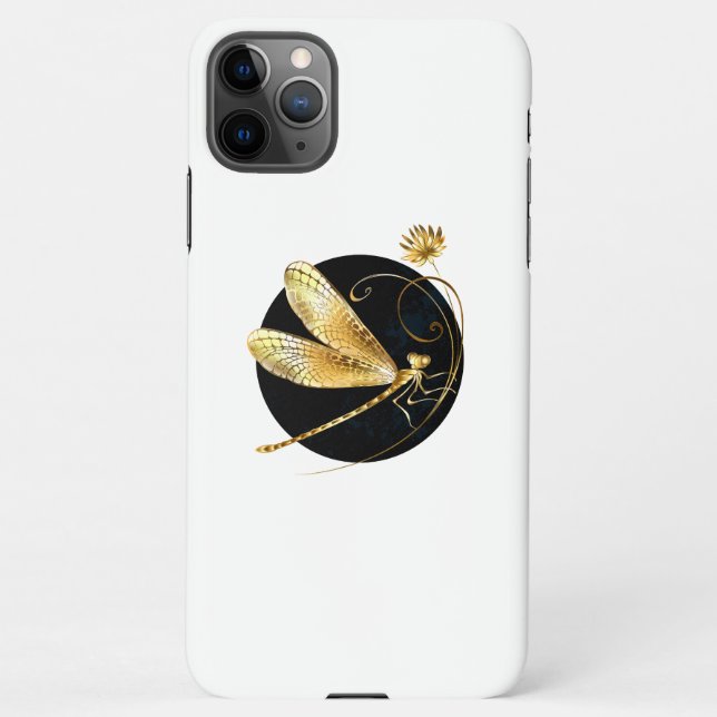 Golden dragonfly in black circle iPhone case (Back)