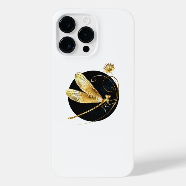 Golden dragonfly in black circle iPhone case (Back)