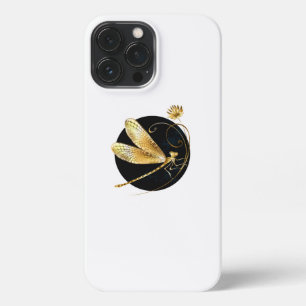 Golden dragonfly in black circle iPhone 13 pro max case