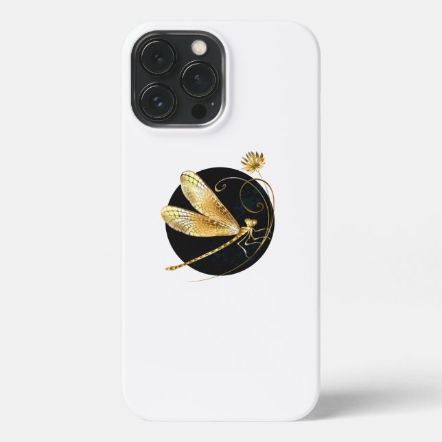 Golden dragonfly in black circle iPhone case (Back)