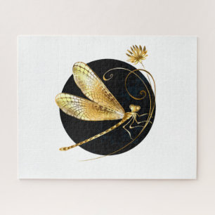 Golden dragonfly in black circle jigsaw puzzle