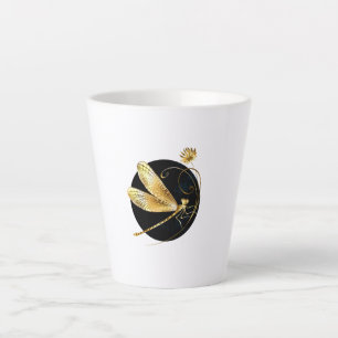 Golden dragonfly in black circle latte mug