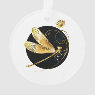 Golden dragonfly in black circle ornament