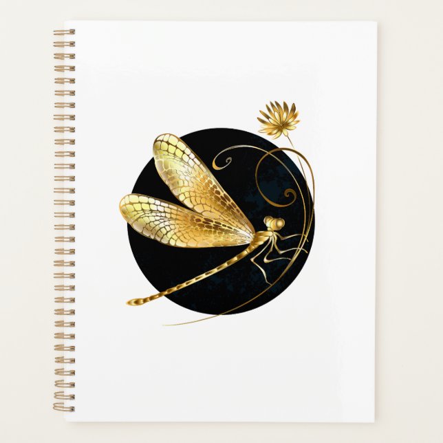 Golden dragonfly in black circle planner (Front)