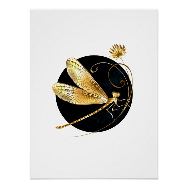 Golden dragonfly in black circle poster (Front)