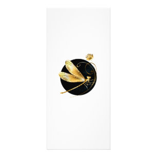 Golden dragonfly in black circle rack card