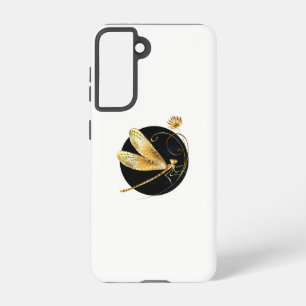 Golden dragonfly in black circle samsung galaxy case